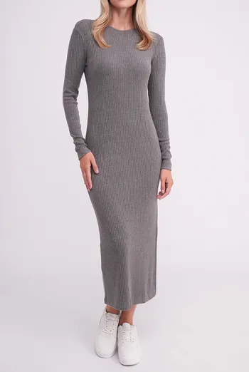 Трикотажное платье в рубчик MOSSLINES 8809/150 Giulia (gunsmoke melange), серый