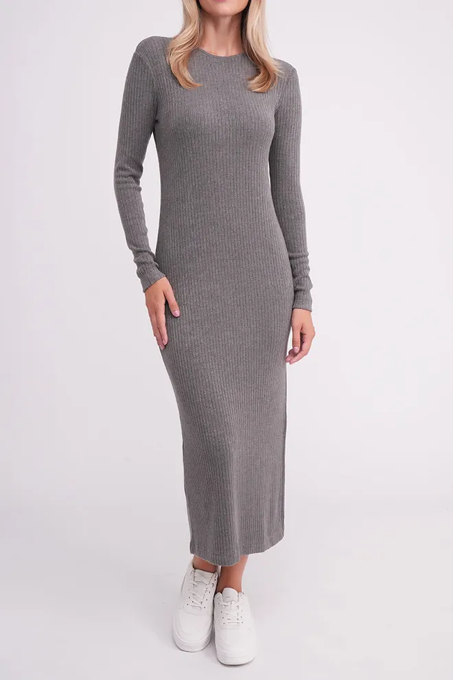 Трикотажное платье в рубчик MOSSLINES 8809/150 Giulia (gunsmoke melange), серый