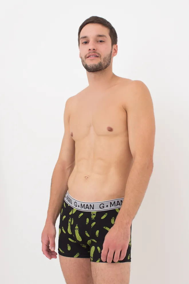 Хлопковые трусы боксеры с огурцами G-MAN PRINT 20401/60 black/cucumbers (черный)