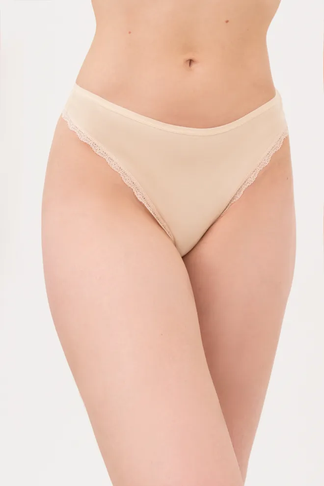 Женские трусики слипы из хлопка и кружева Leila lace 2301/60 Giulia (beige), бежевый