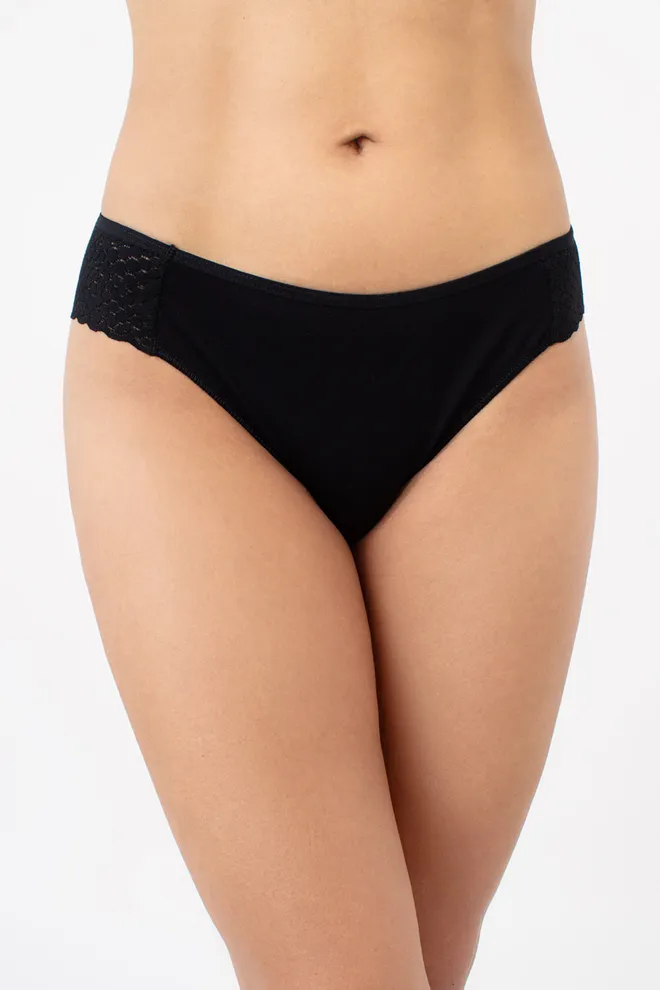 Бавовняні трусики бразиліана з мереживом LADY LACE 2234/61 Giulia (black), чорний