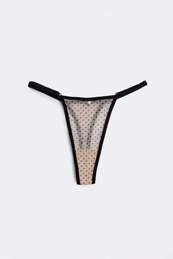 Трусики танга из сетки в горошек Glam 2116/40 Giulia (beige dots), бежевый