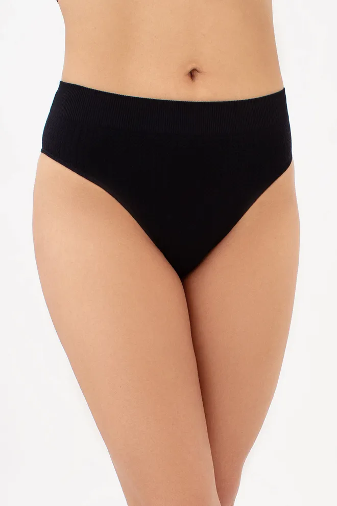 Трусики бразилиана с фактурным узором косичка BRASILIAN BRIEFS BRAID Giulia (black), черный