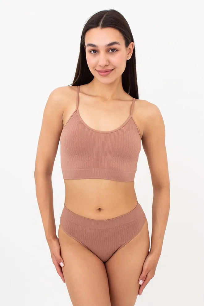 Трусики бразилиана с фактурным узором косичка BRASILIAN BRIEFS BRAID Giulia (mokko), коричневый