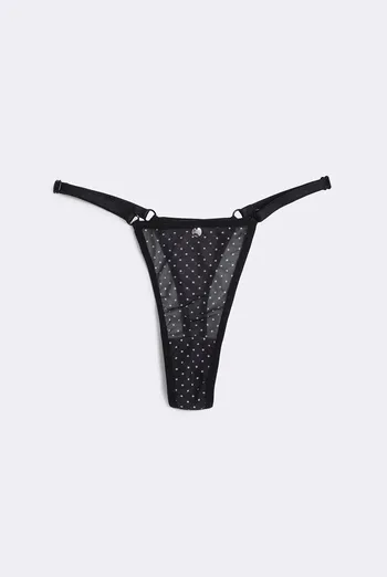 Трусики танга из сетки в горошек Glam 2116/40 Giulia (black dots), черный